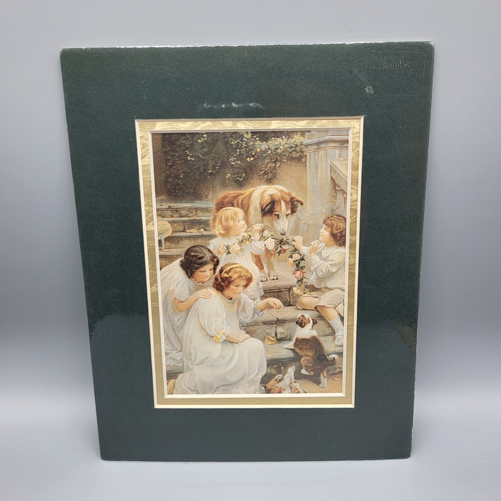 Victorian Style Children & Dogs Print 8″x10″ Matted Artwork On Cardstock