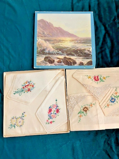 Set of 6 J.J. Newberry Co. 5 & Dime Store embroidered hankies in original box