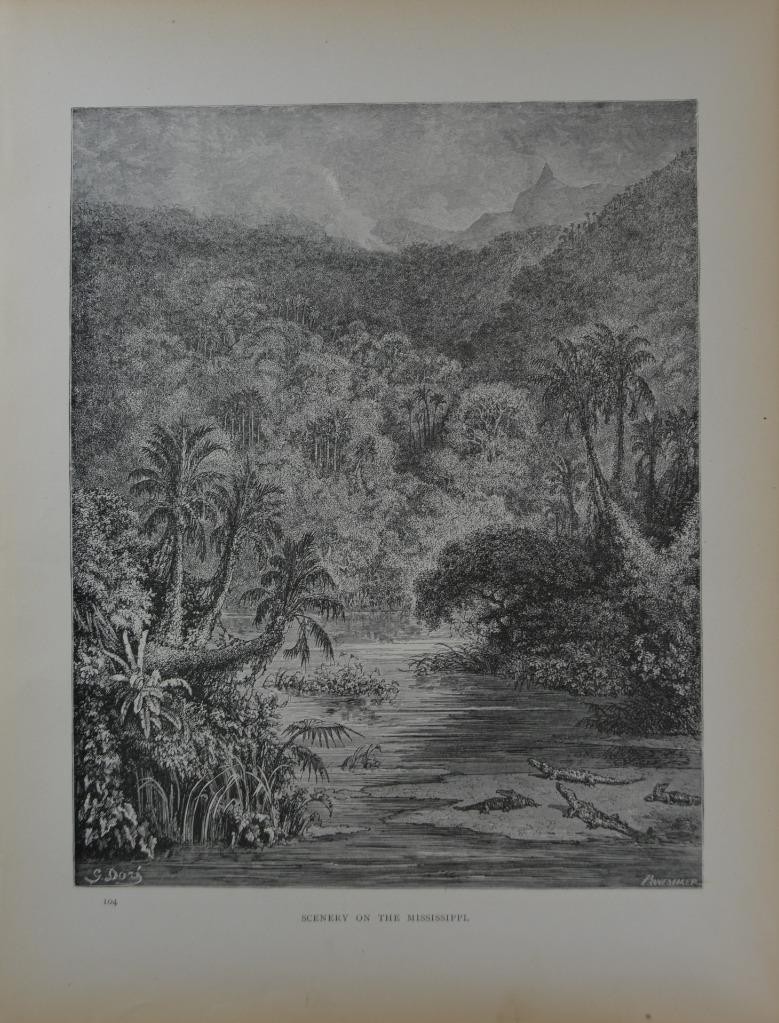Antique Gustave Dore Art Print Chactas and Atala The Mississippi 1880 Victorian
