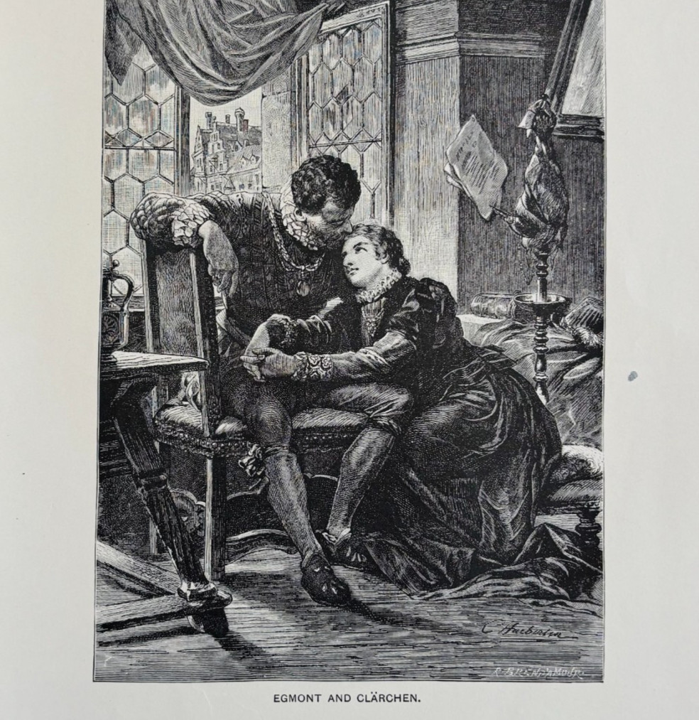 1902 Egmont And Clarchen Wood Engraving Hueberlin Goethe Egmont Art DWP8E