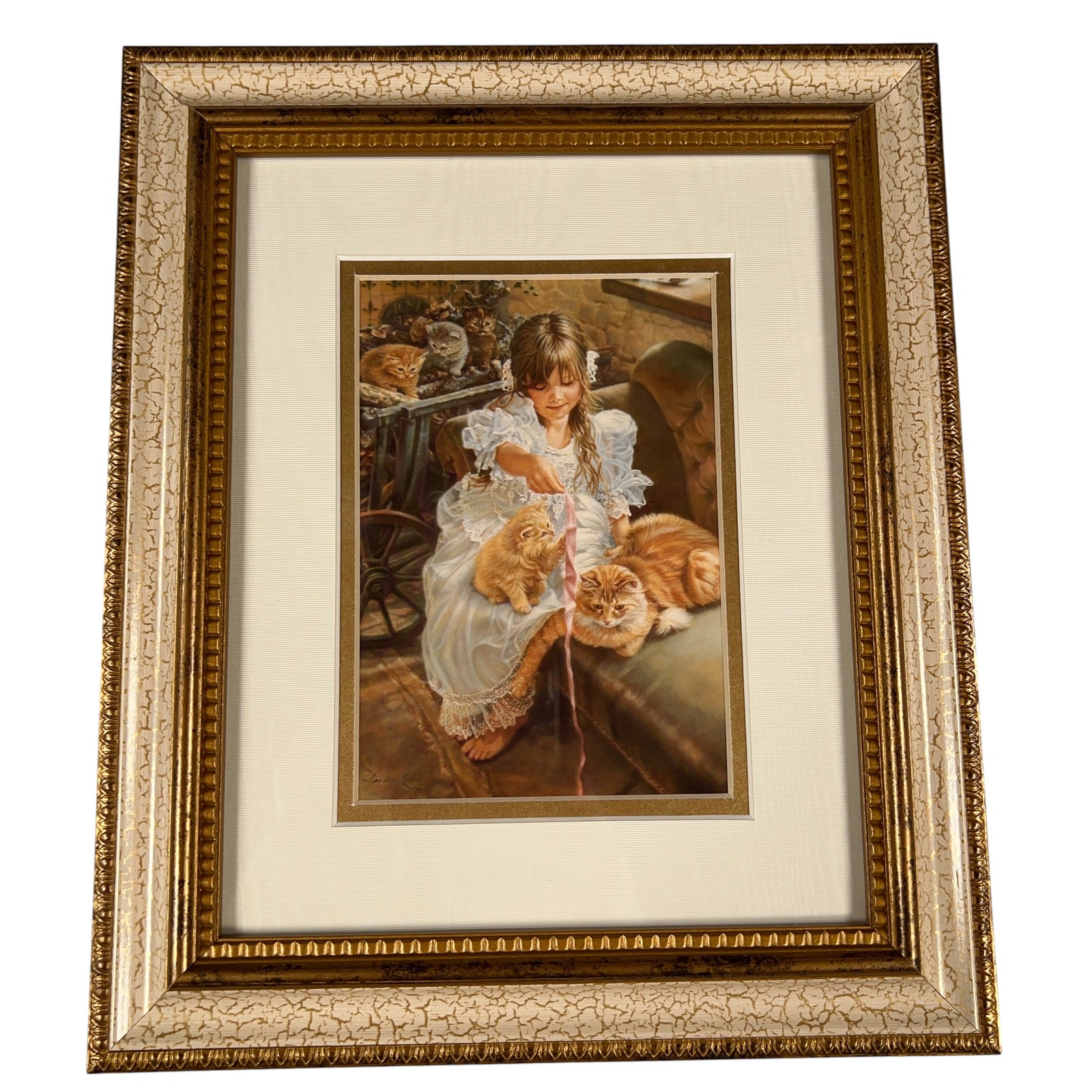 Sandra Kuck Girl with Kittens Gold Framed Art Print 10.5 x 12.5 in