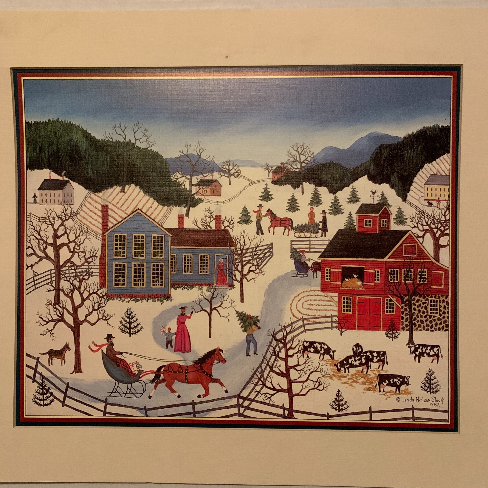 Linda Nelson Stocks Winter Scene Print 1982