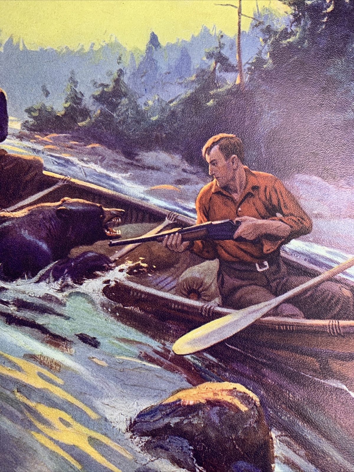 Original Art Print C 1930s Hunting Black Bears Frank Stick Sportsman Canoe