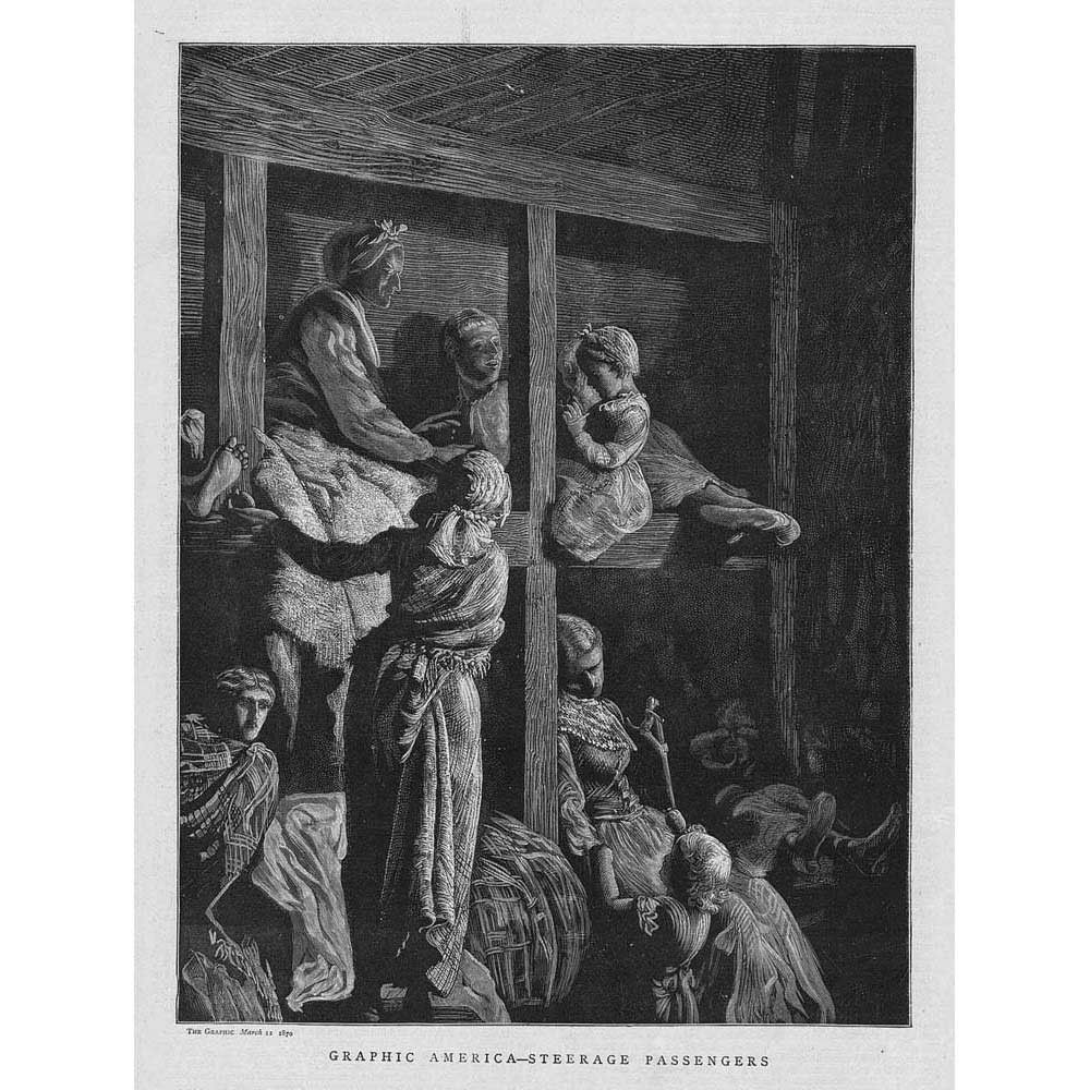 Victorian Steerage Passengers on an Atlantic Steam Ship – Antique Print 1870