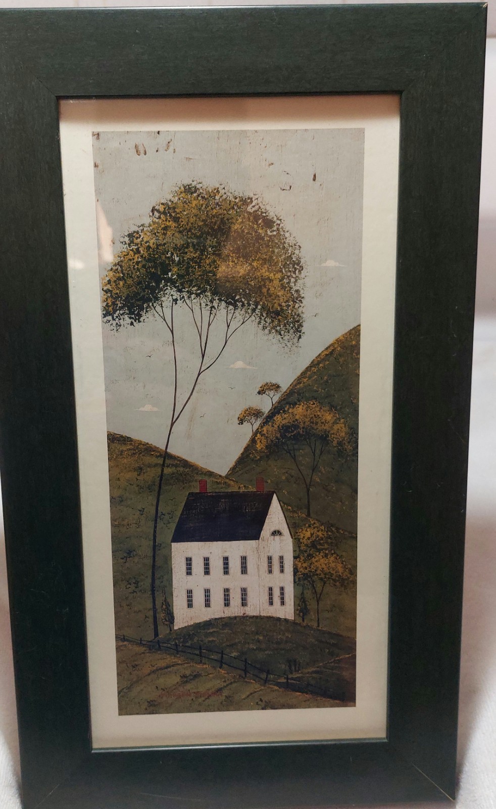 Framed (14X8) Folk Artist Warren Kimble “House in the Hills” Copy Cottage Core