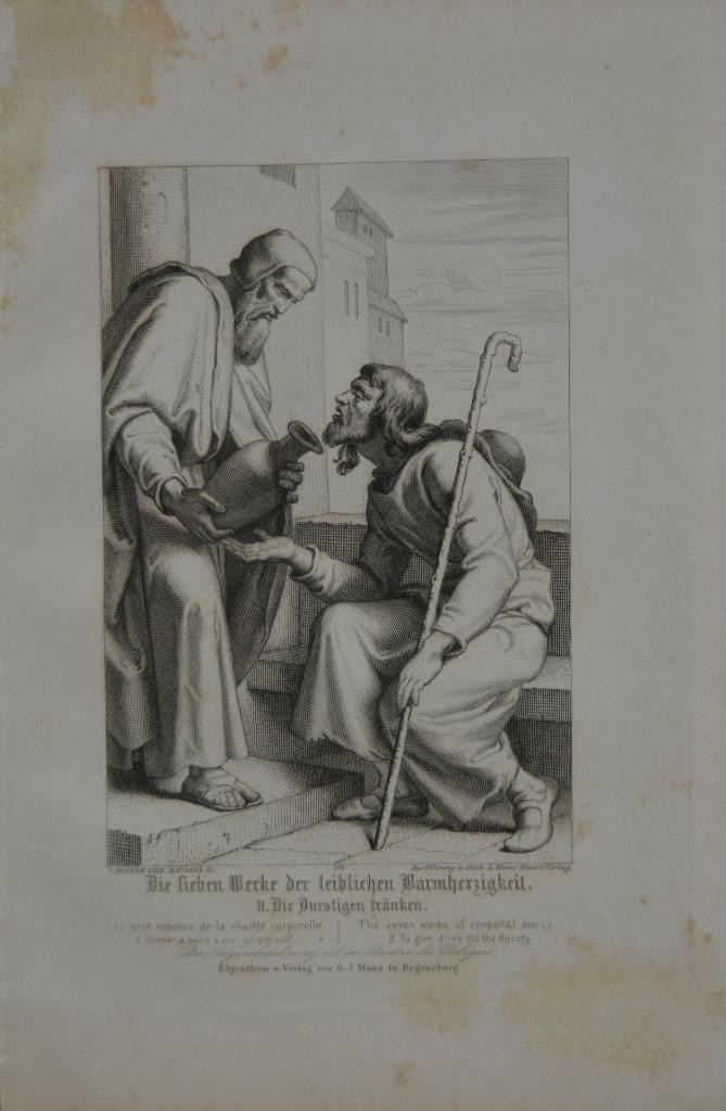 Antique Religious Art The Seven Works of Corporal Mercy 1869 Original Manz