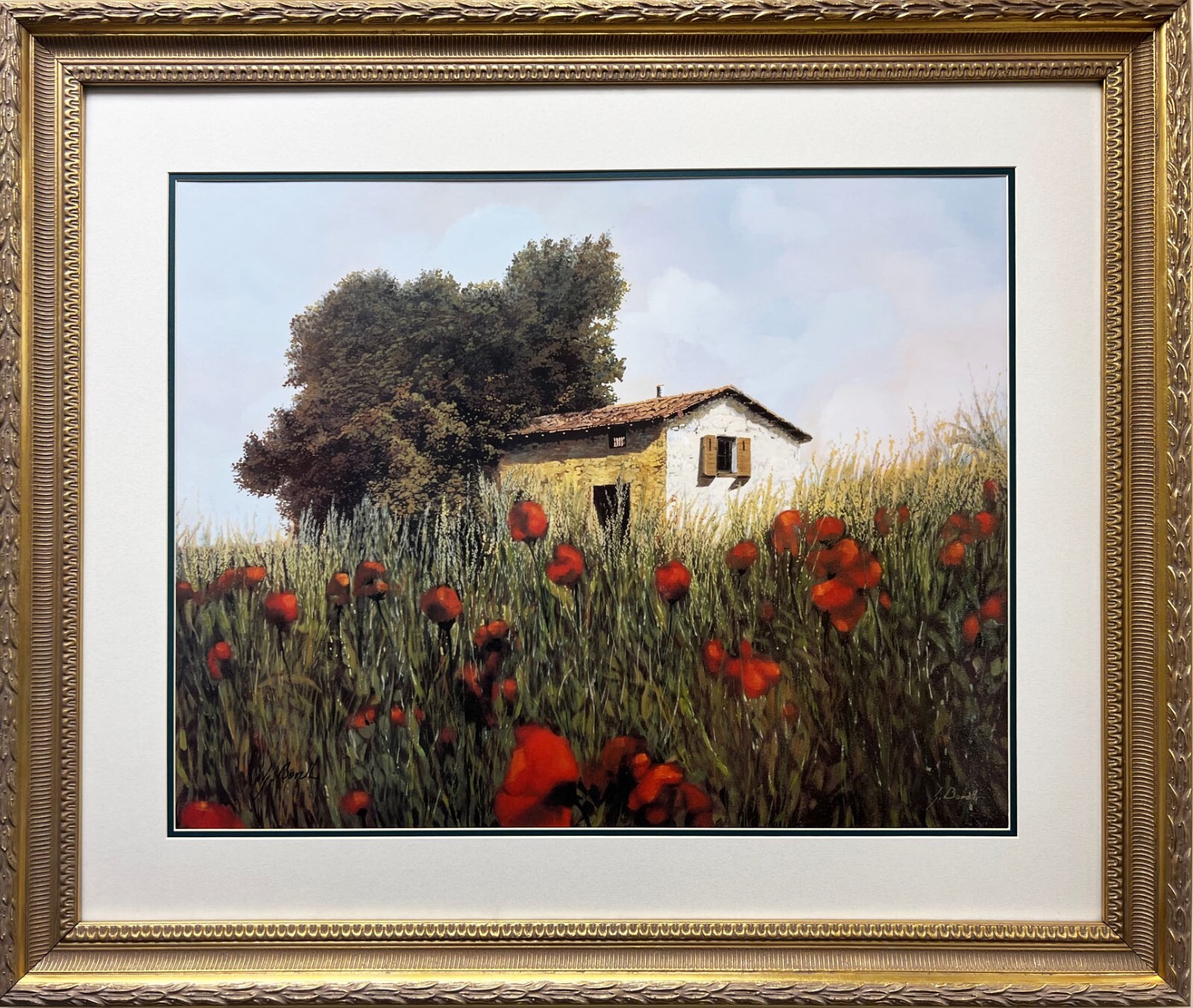 Guido Borelli “The House Among the Poppies” Custom Framed Signed Litho ITALY