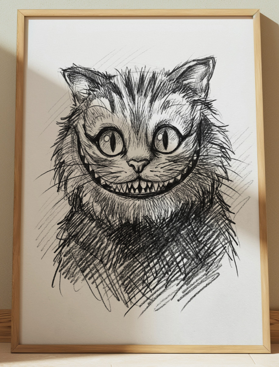 ALICE IN WONDERLAND CHESHIRE CAT DRAWING SKETCH PRINT 8″ x 10″