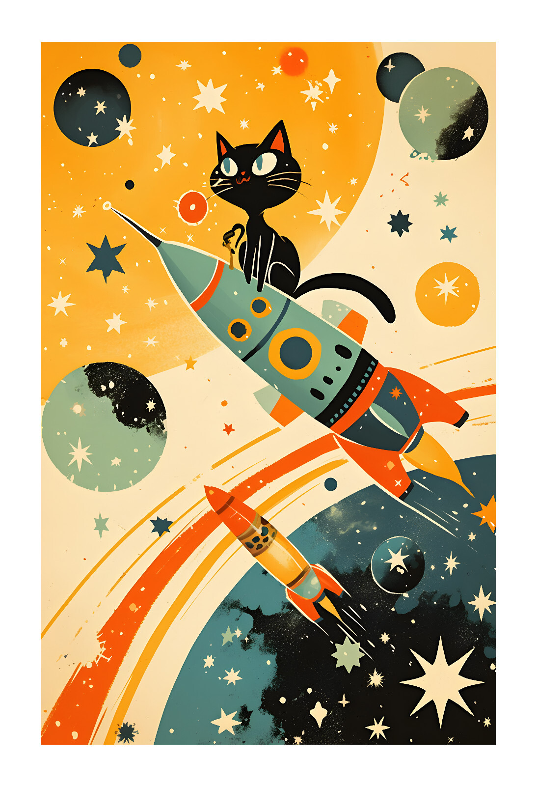 1960s Kitschy Kitty Atomic Age Mid Century Modern Art Print za6
