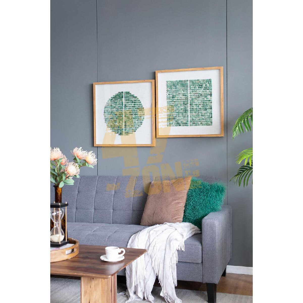 S/2 Elos Stone Shadow Boxes Wall Art Decor Green Ivory Indoor Outdoor Living