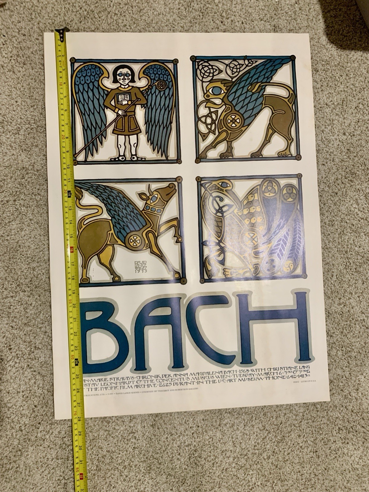 True 1977 2nd Edition David Lance Goines Bach Portal Pub. Poster 28×20 Unframed