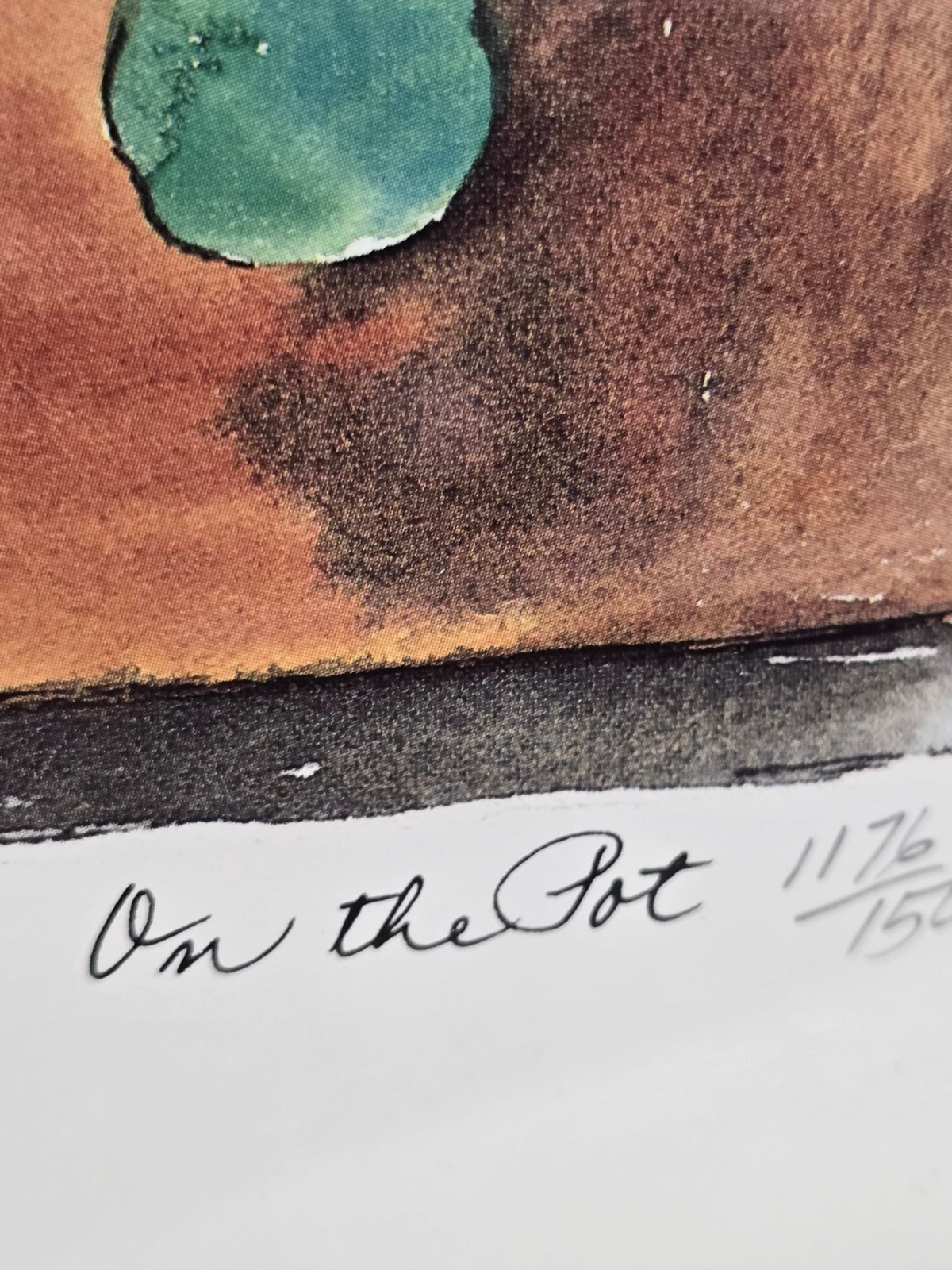 Jean Haefele Signed & Numbered Print “On The Pot” Framed Green Wood 1176/1500