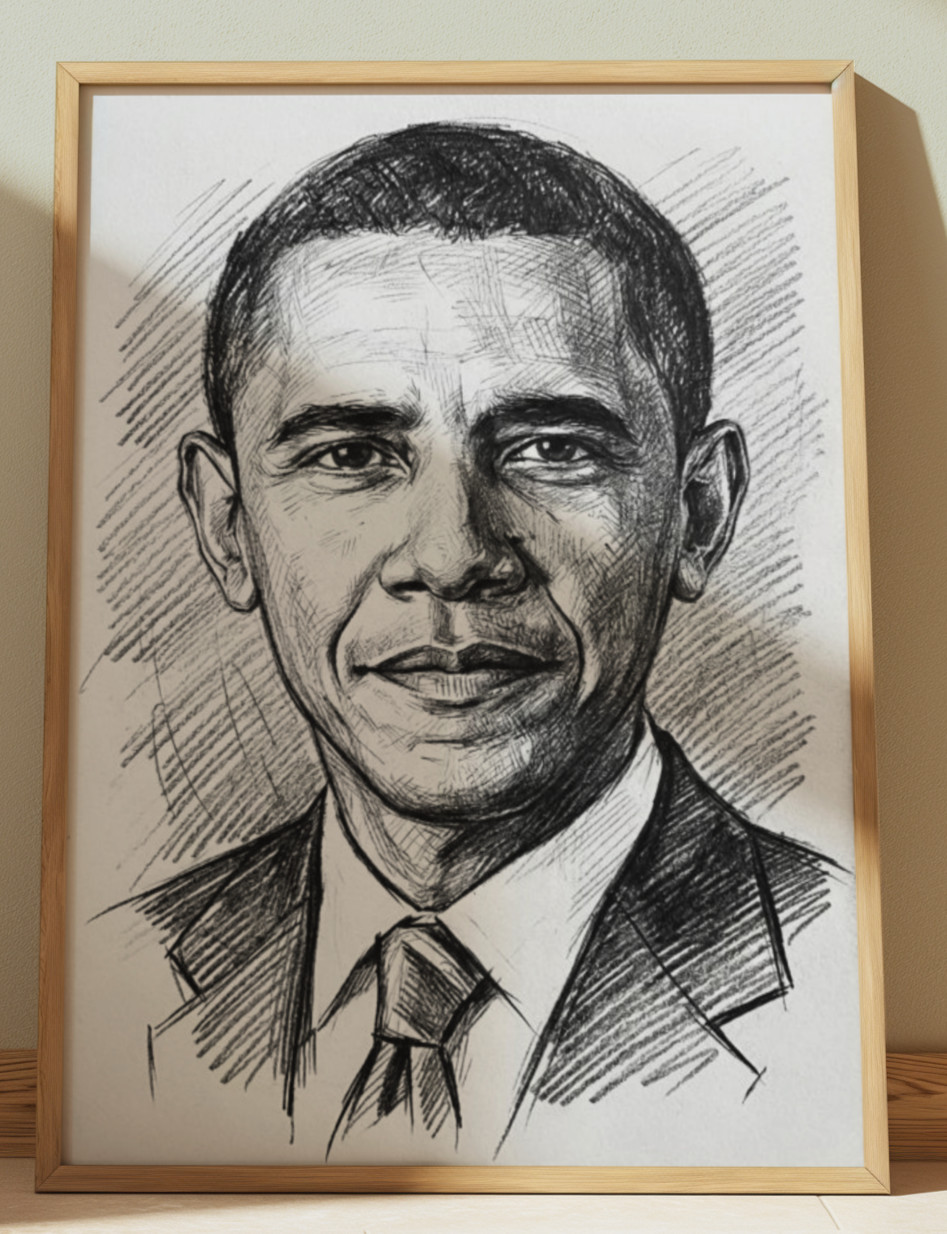 BARACK OBAMA DRAWING PRINT PORTRAIT SKETCH 8″ x 10″ OBAMA WALL ART HOME DECOR