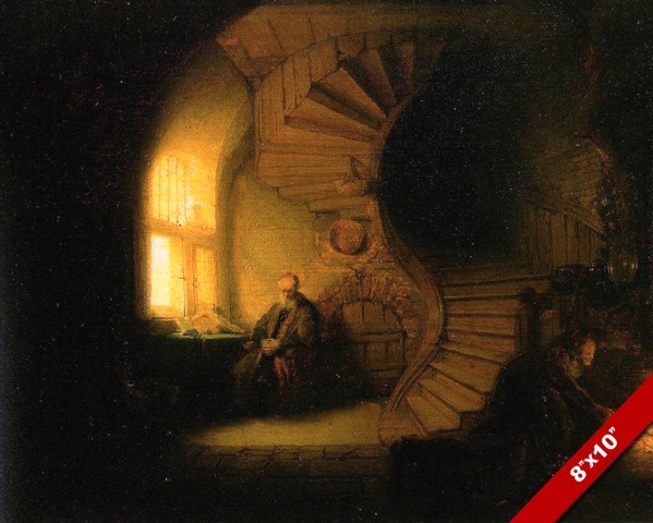 REMBRANDT OLD MAN IN PRAYER PAINTING CHRISTIAN BIBLE ART REAL CANVAS PRINT