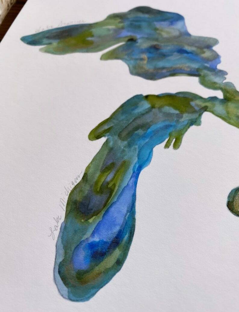 Michigan Map Art The Great Lakes Fine Art Print Watercolor State Painting NEW