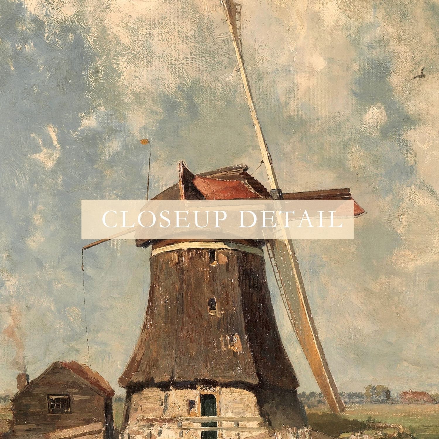 Vintage Dutch Windmill Landscape Painting Giclee Print on Fine Art Paper