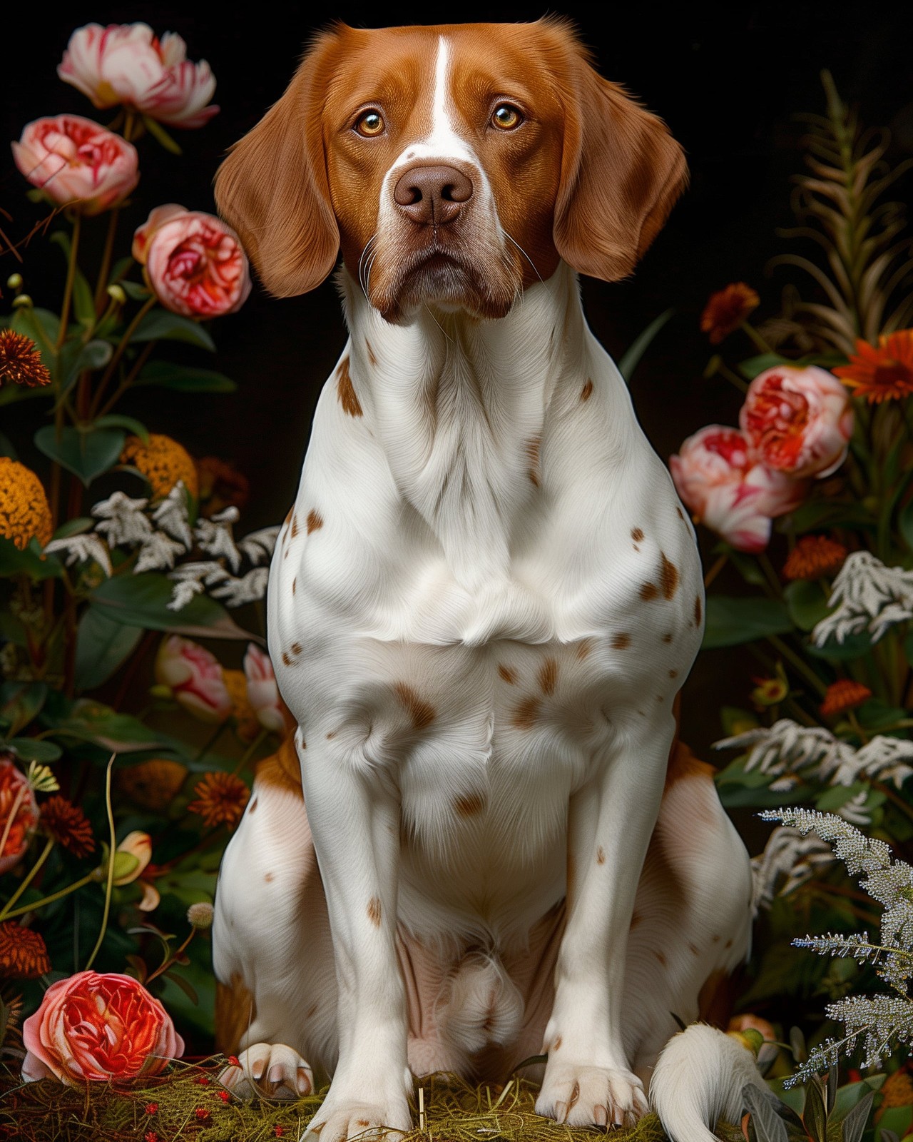 8×10 Art Print Dog Field Flowers Sitting – 580435706