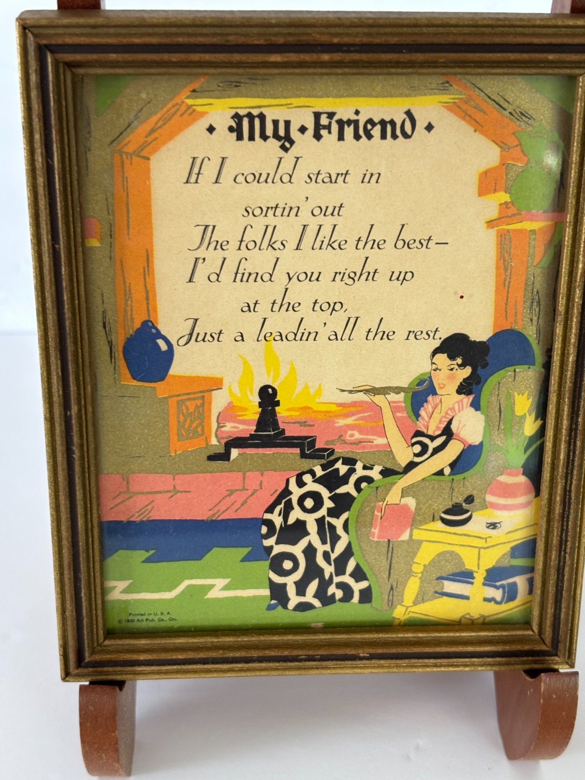 Colorful, fun Buzza Like 1930’s print with title “My Friend” 4 1/2″ x 5 1/2 “.