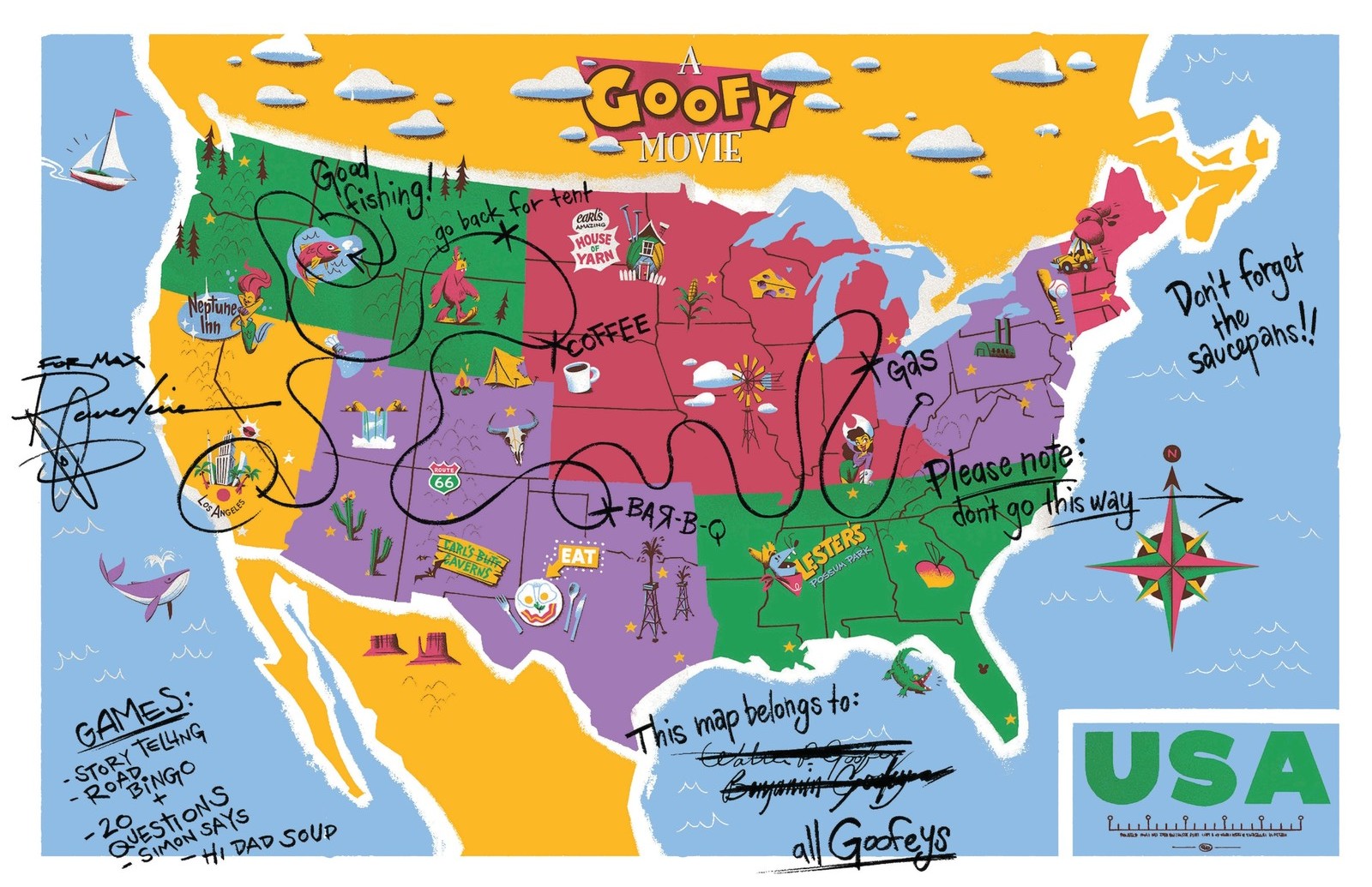 Disney A Goofy Movie USA Map 13×19 Poster Print Wall Art Home Decor