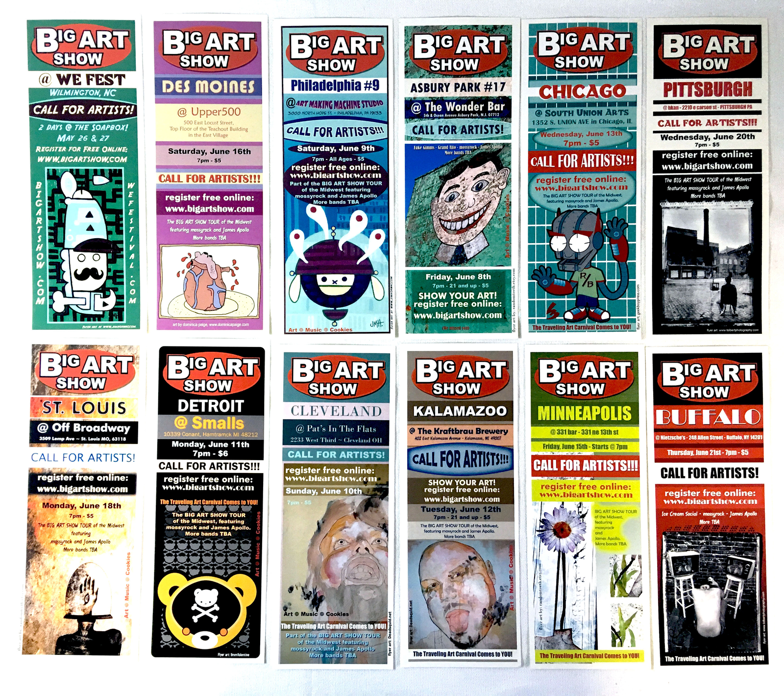 collection of 12 BIG ART SHOW fliers ~ early 2000s? ~ about 5×12 inches each