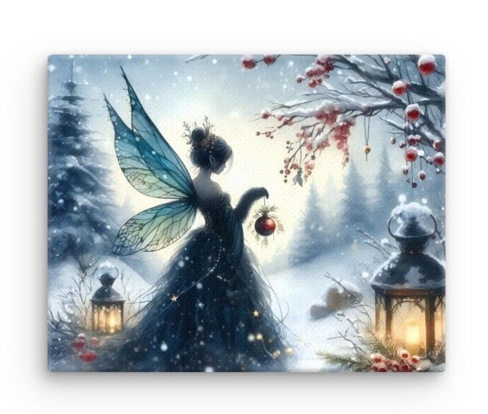 Winter Fairy Art Print, Framed Print, or Canvas, Christmas Fairy Art, Goth Fairy