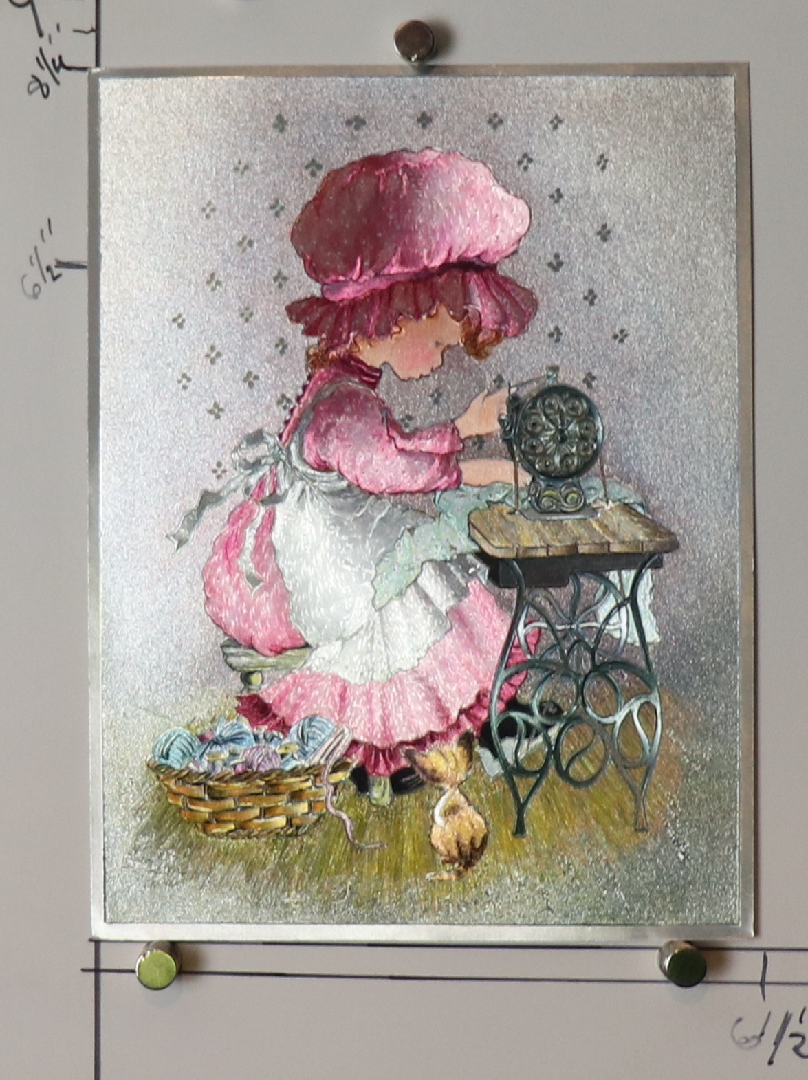 girl sewing by Dufex Prints printed on foil NOS (g3)