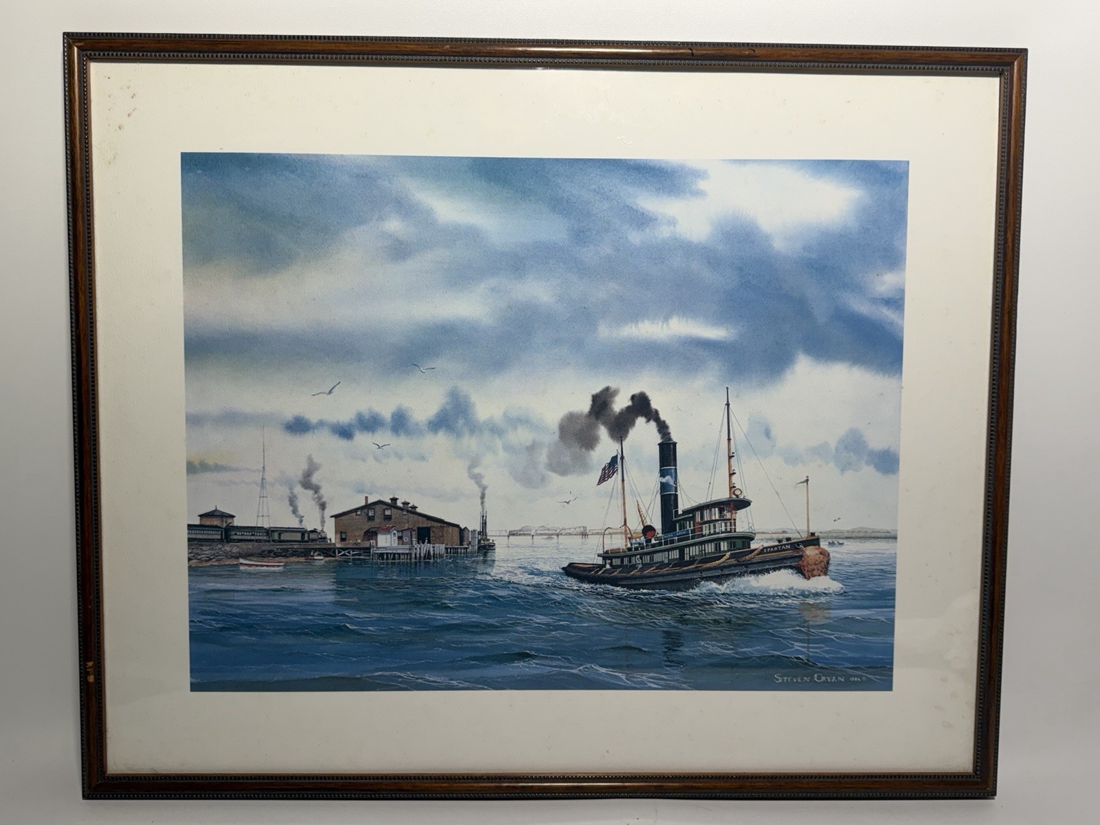 1986 Steven Cryan Spartan Tugboat Watercolor Fine Art Print 20” X 16” (Read)