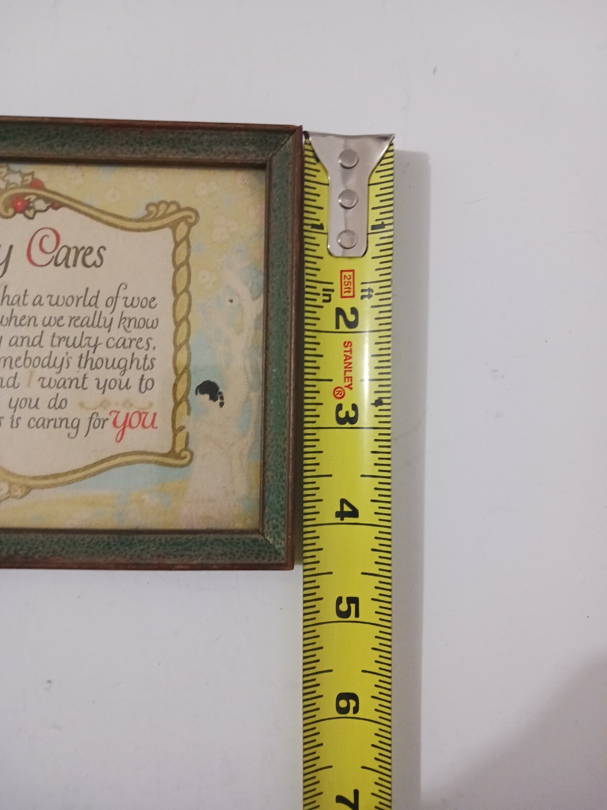 Vintage Poem “Somebody Cares” Made In U.S.A Framed 6.5″x 4.5″