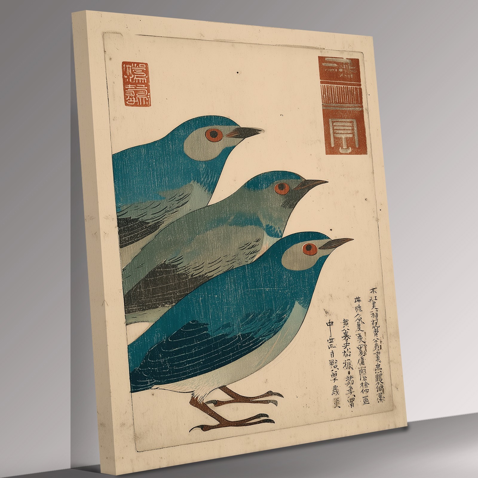 Three little Birds Japanese Block Print Style Canvas Print Wall Art Picture
