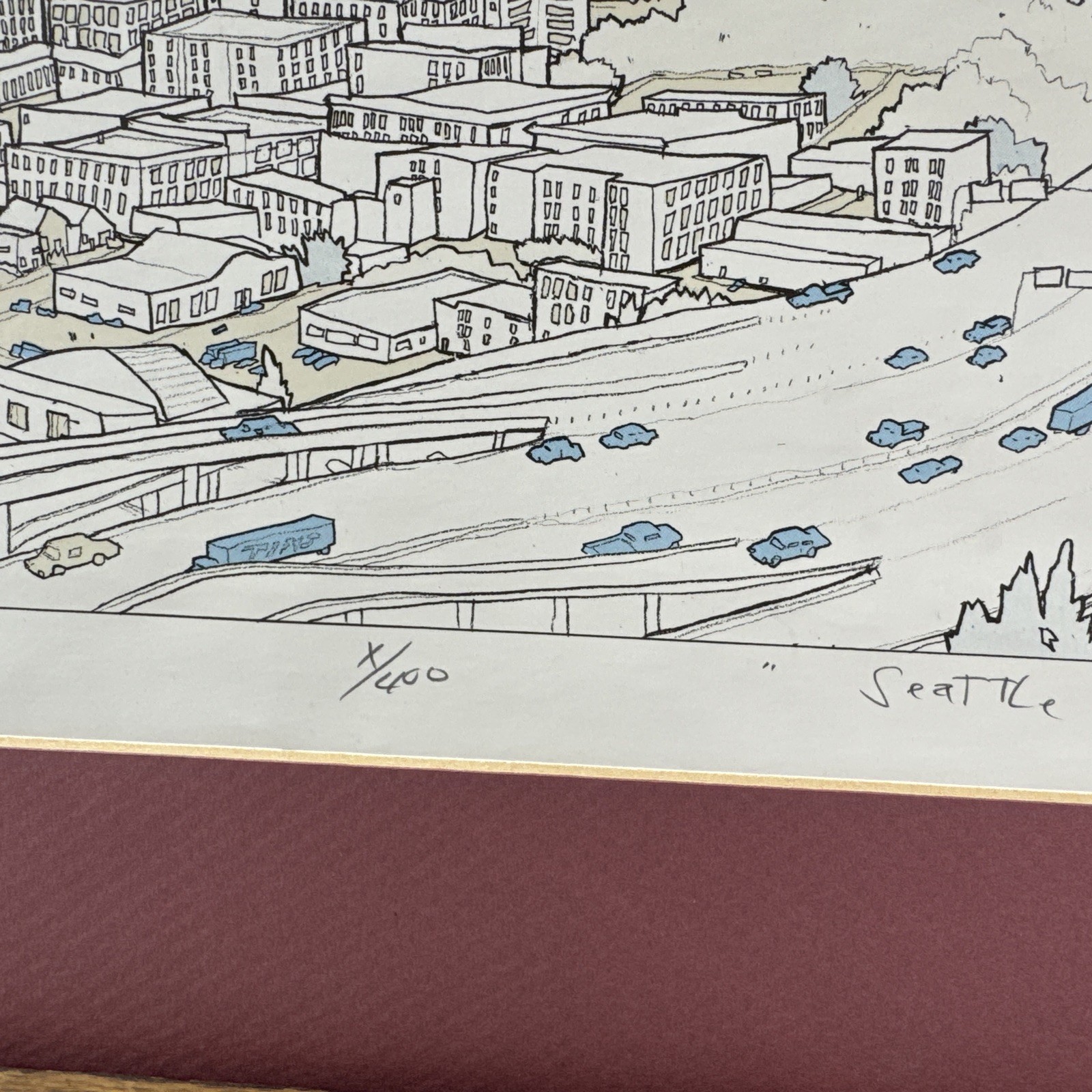Vtg 1983 Tim Robinson Numbered Signed in 15×19″ Frame Print Seattle Wa NO Glass