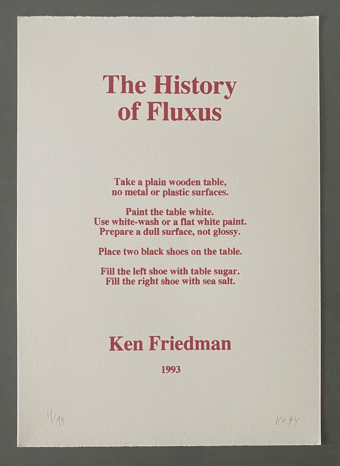 KEN FRIEDMAN s/n print FLUXFAX portfolio 1994 fluxus Nam June Paik Maciunas