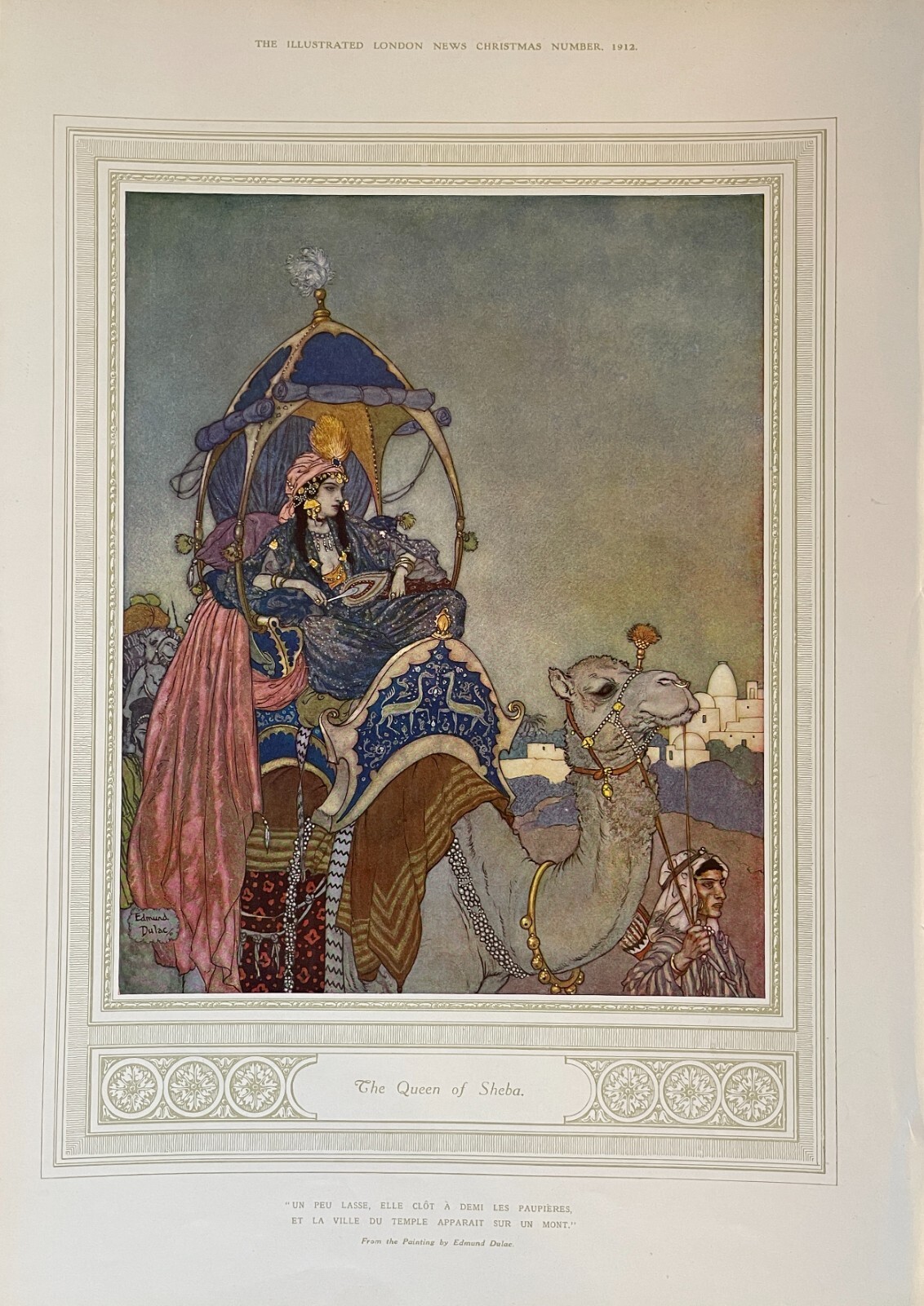 1912 Edmund Dulac The Queen Of Sheba Magazine Print Camel Parasol Gold Riches