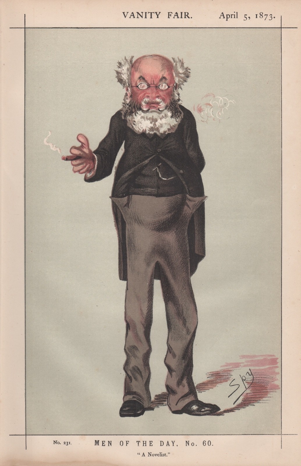 Antique Vanity Fair Literature litho of Anthony Trollope, Novelist, 1873
