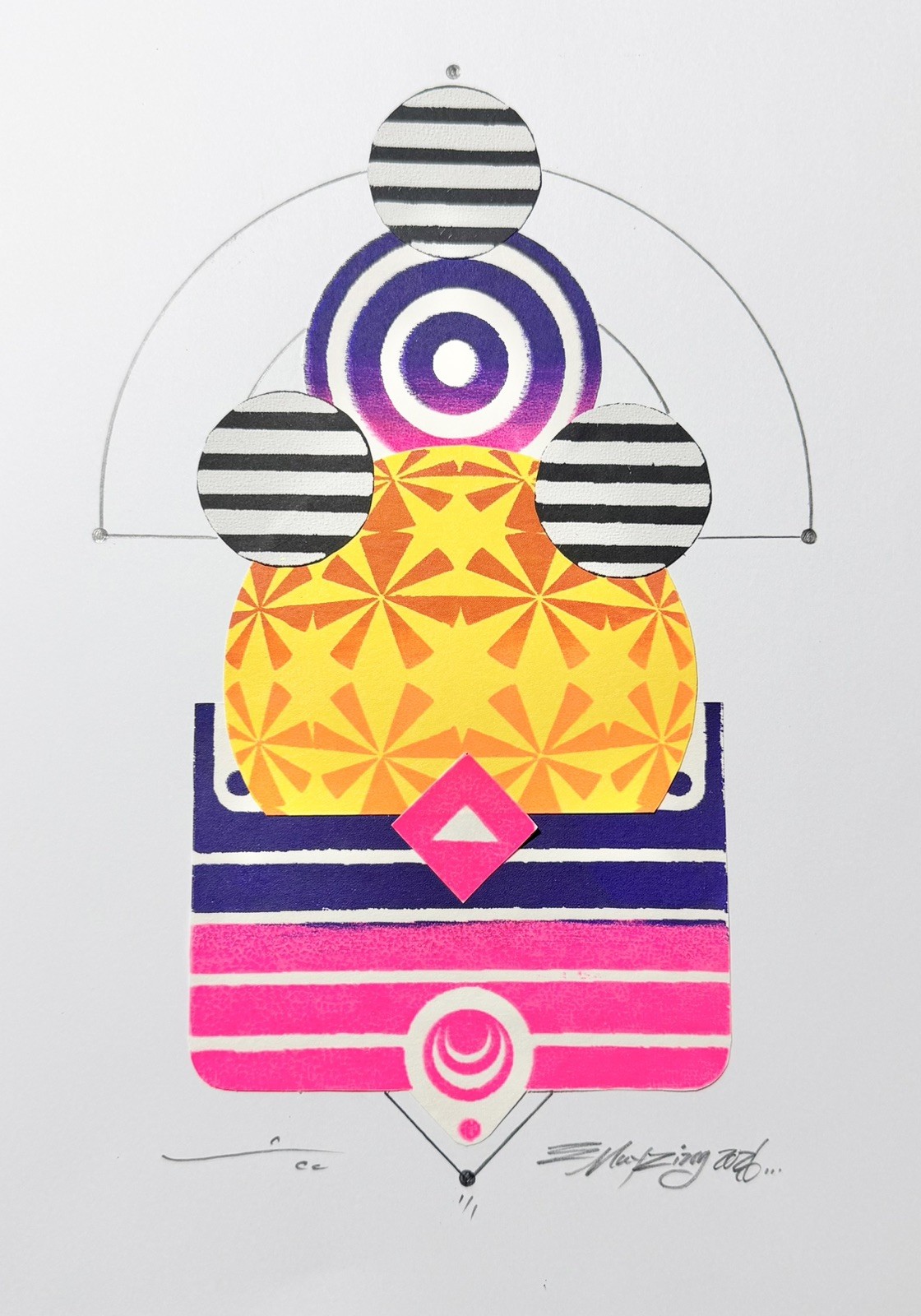 Geometric Screen Print Collage, Geometric Art, Psychedelic Art, Collage Art