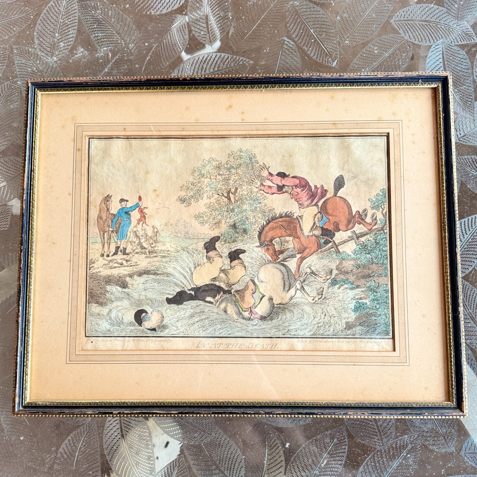 Early 19th Century Caricature Etching James Gillray “In at the Death” Fox Hunt