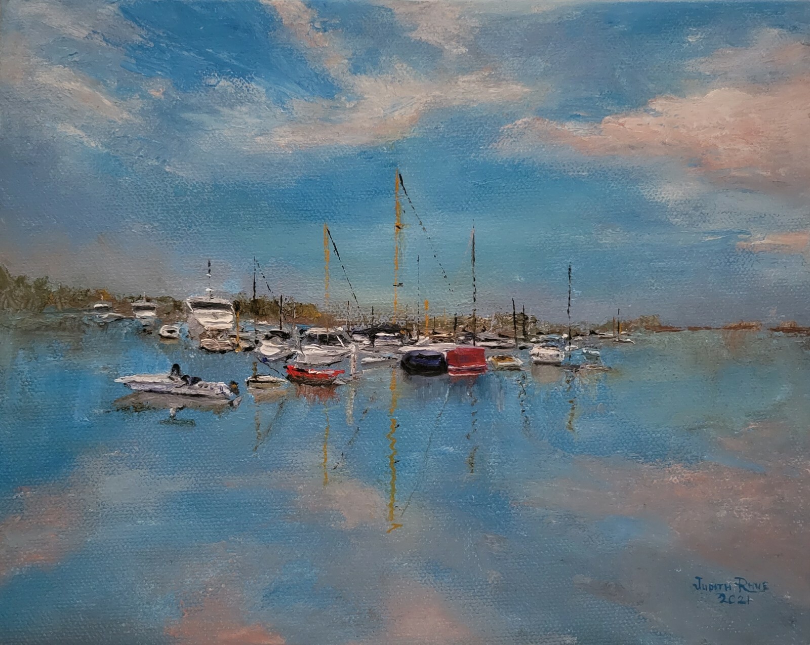 Giclee print nautical yacht boat ship sailboat coastal dock harbor anchor art
