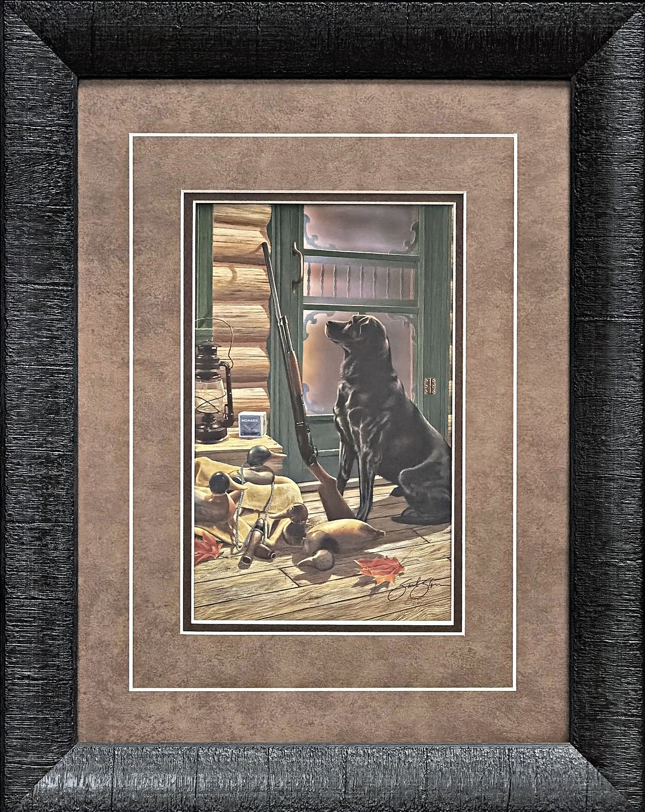 Scot Storm Signed Framed Hunting Dog Art Print Opening Day-Black Lab 15×19