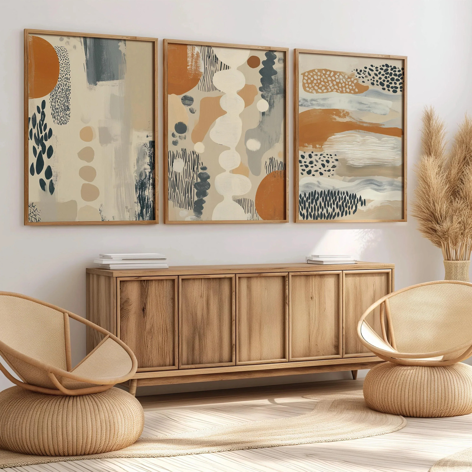 Abstract Tribal Shapes Wall Art | Earth Tones Organic Modern Triptych