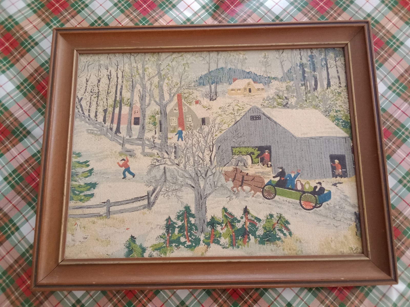 Early Springtime on the Farm • Grandma Moses • Vintage Art Print on Barkcloth