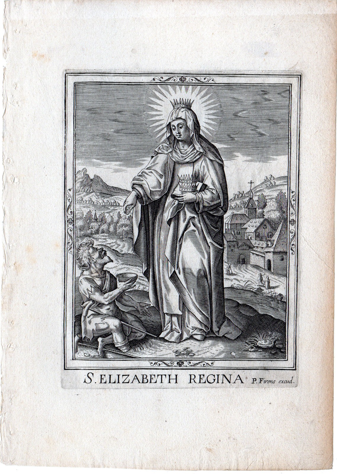 Antique Master Print-PORTRAIT-ST ELISABETH-HONGARY-RELIGION-ALMS-Wierix-c.1650