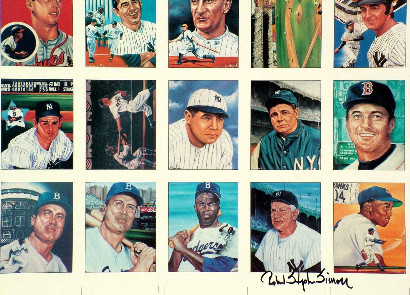 1986 Baseball Cards, Uncut, 50 cards, Hand-signed by Artist Robert Stephen Simon