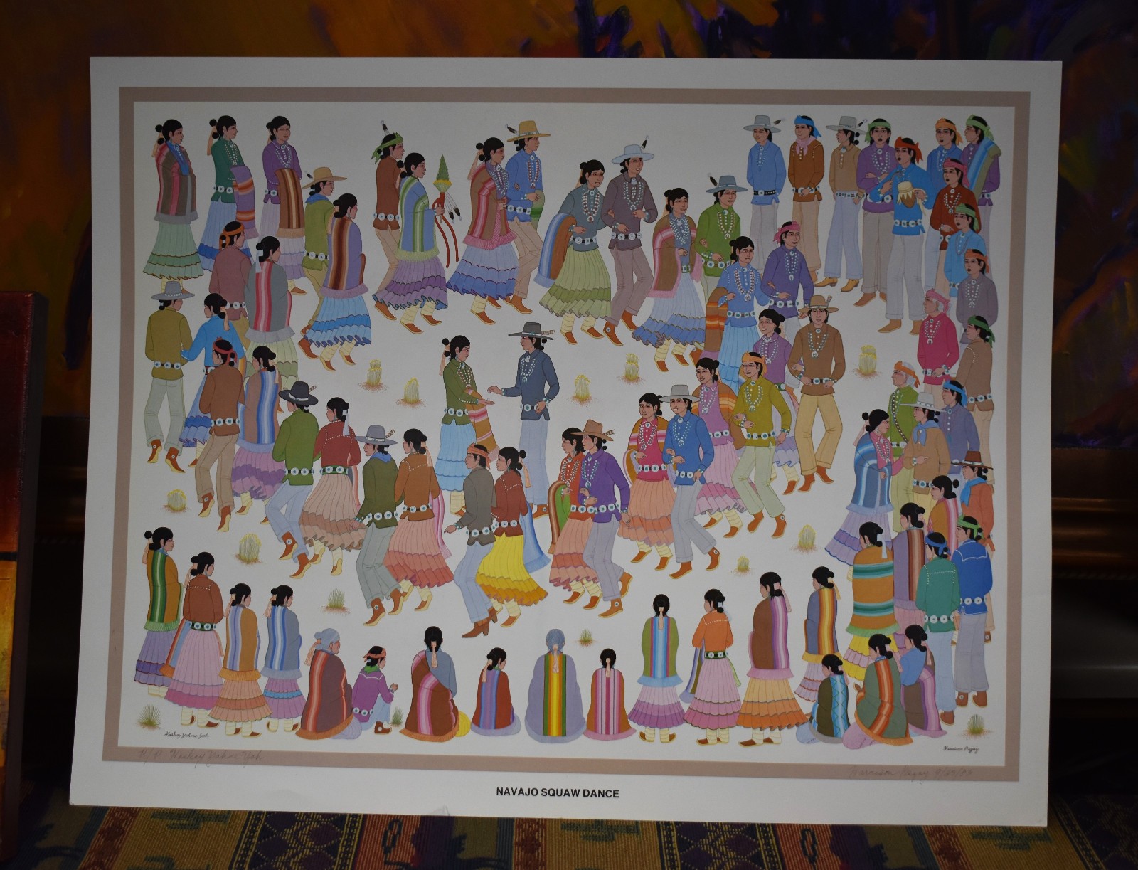 Harrison Begay Double Signed (Navajo and English) Artist Proof, Squaw Dance