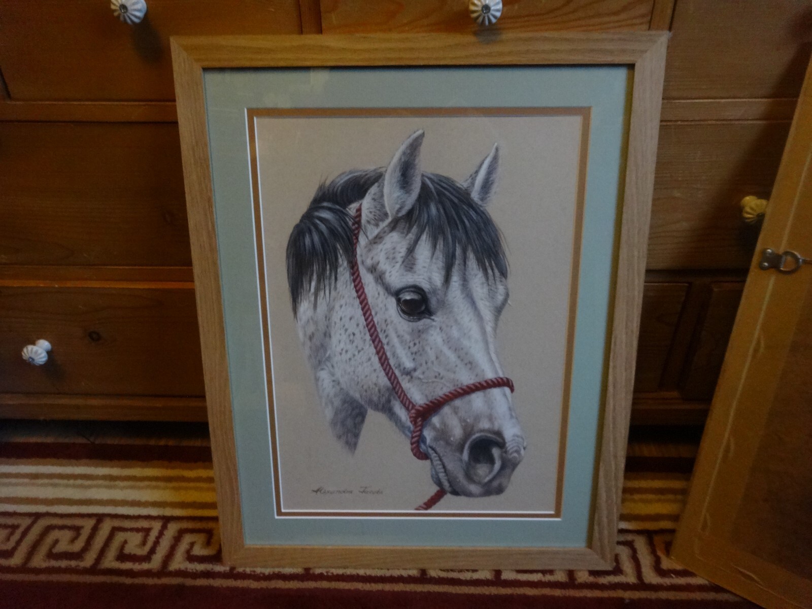 Horses Head – Dapple Mare’s Portrait, V Large framed 37 x 62 cms Alexandra Jacob