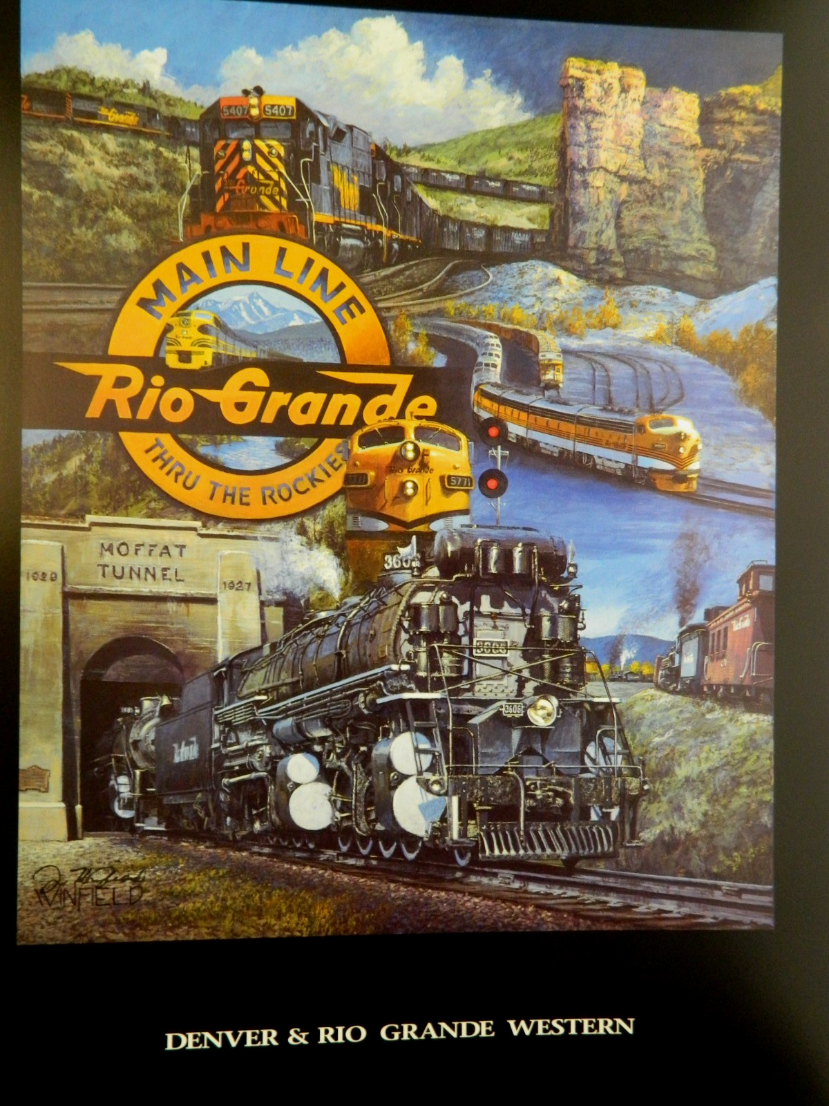 Railroad Art,Winfield,”DRGW Collage”,24X18″, C1998, signed, Awesome Print(2902)