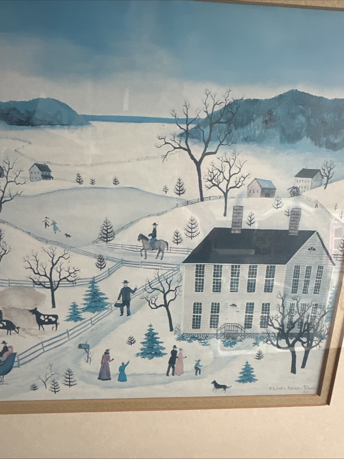 Linda Nelson Stocks 1981 “Farm In Winter” 21 x 18 Framed Matted Beautiful