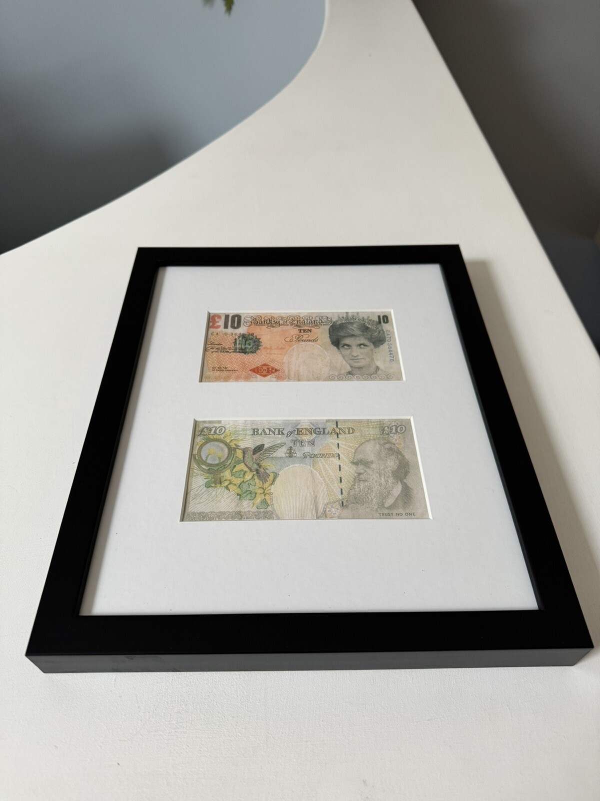 Banksy Di Tenner Two Notes Mounted In Black frame striking