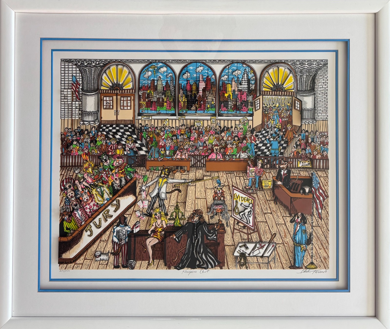 Charles Fazzino KANGAROO COURT Hand Signed Framed 3-D Serigraph Jury Lawyer Art