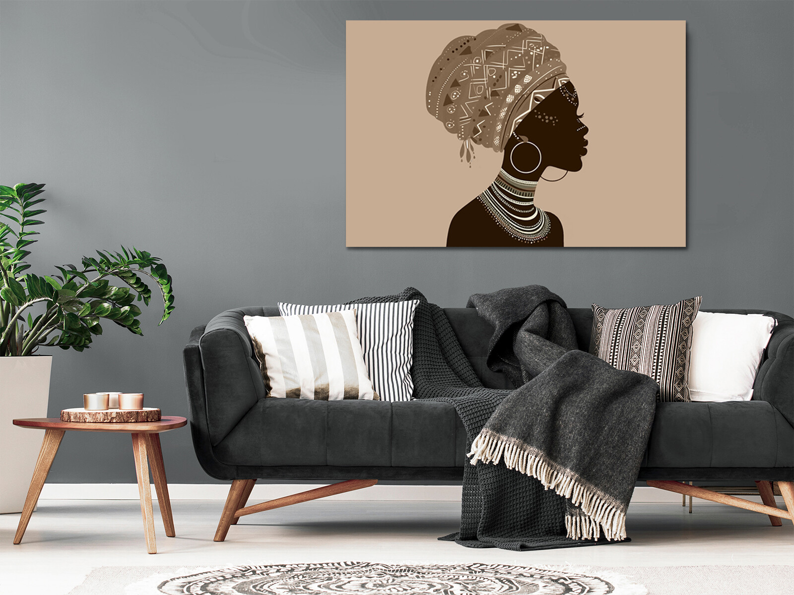 African Lady Minimal Earthy tones mounted canvas print or print only