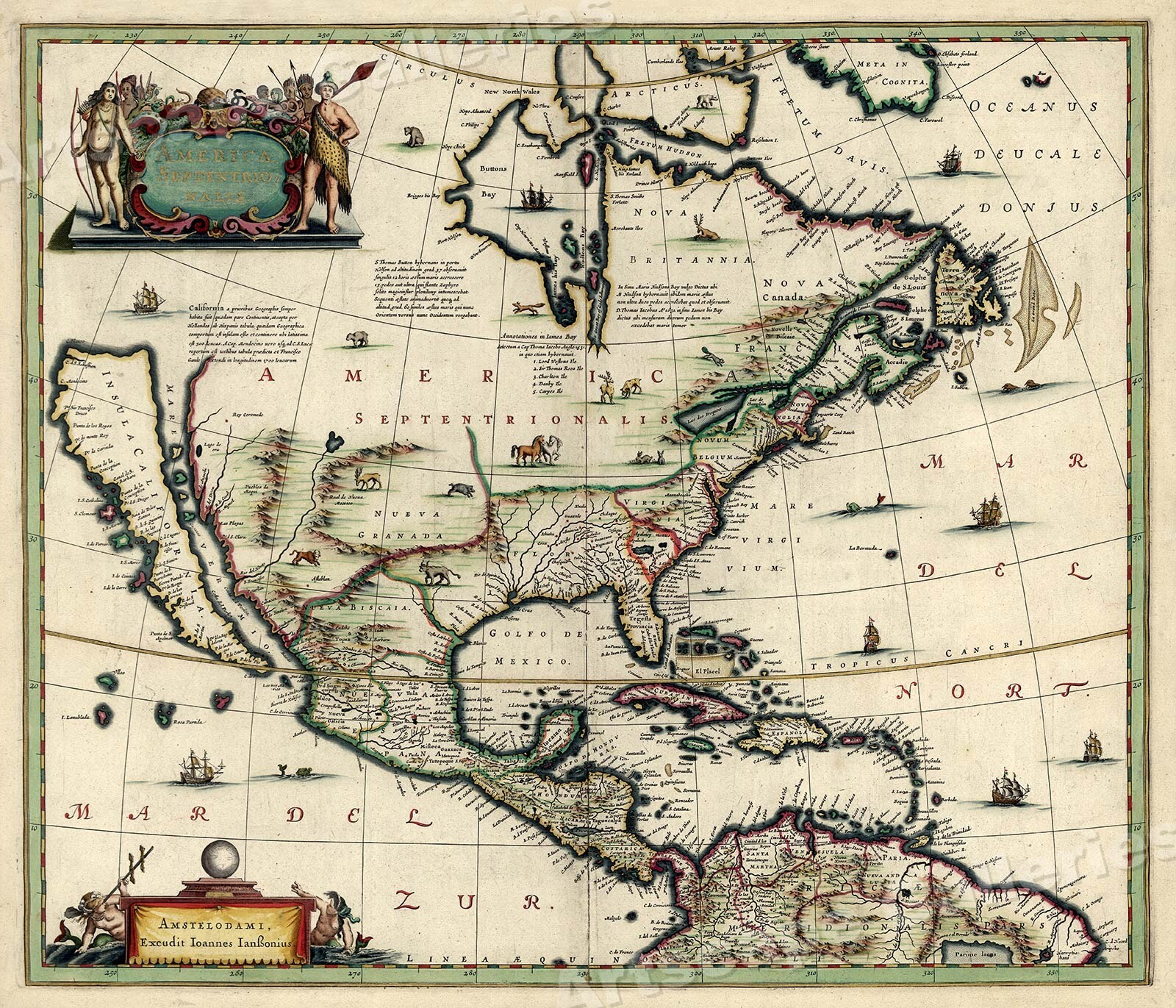 1650s “America Septentrionalis” Vintage Style American Map – 20×24
