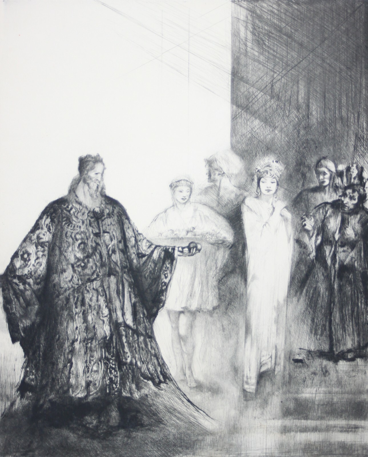 Paul Herrmann 3 Pencil Signed Etchings-Salome/Biblical Scenes & Art Deco Garden